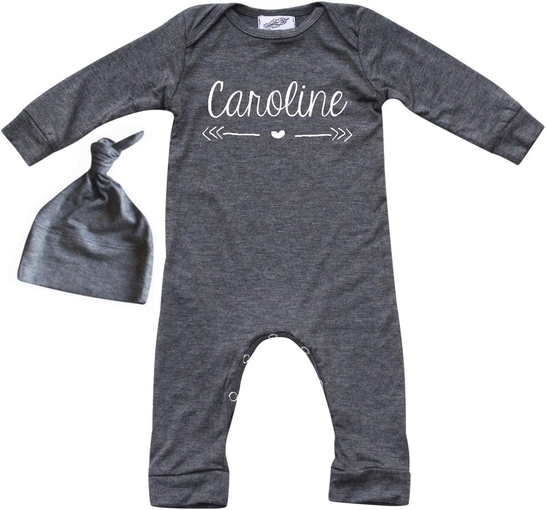 Rocket Bug Personalized Custom Silky Long Sleeve Baby Romper for Boys and Girls-Gender Neutral (Heart with Script Font)