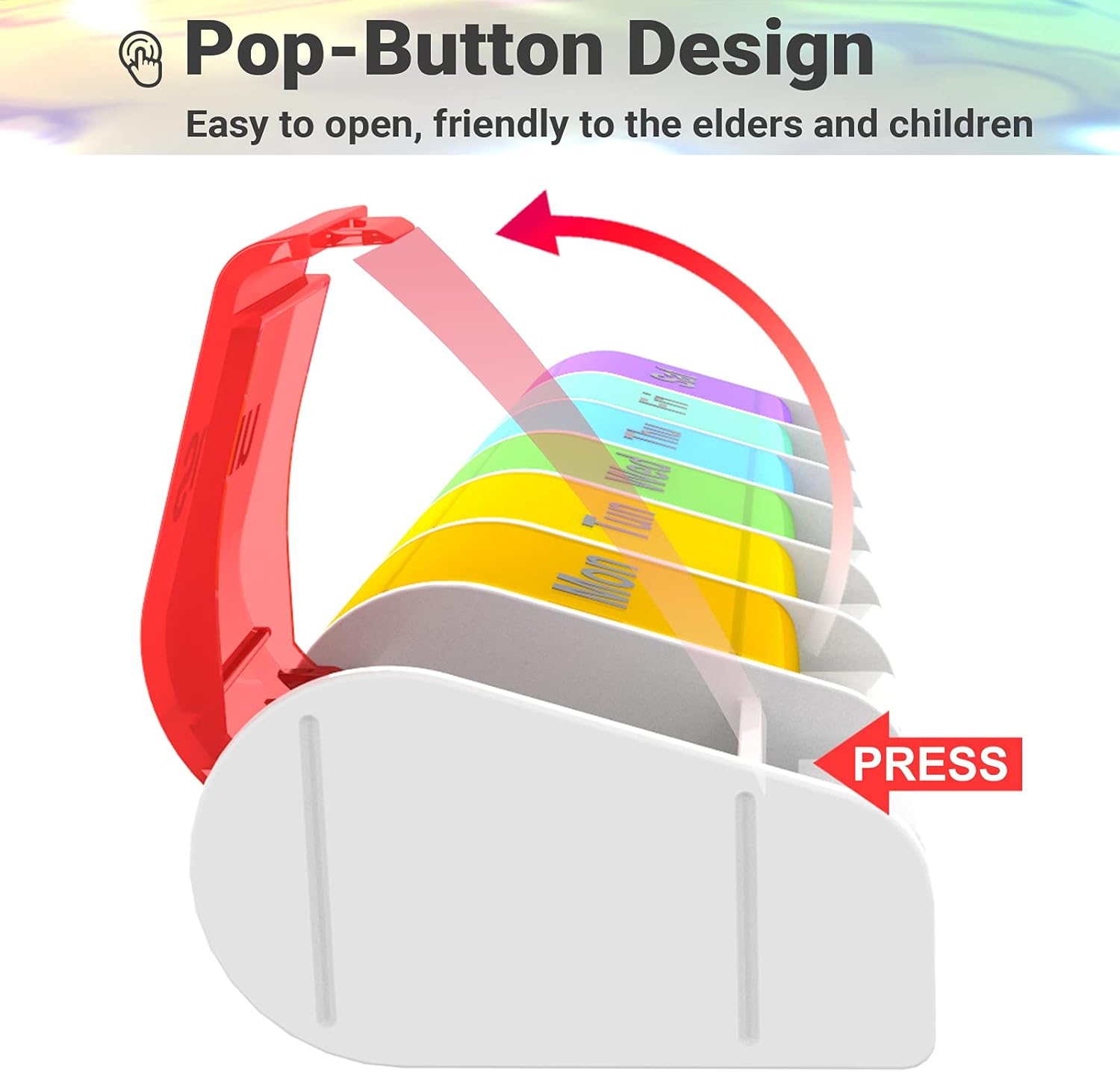 Tор Brаndѕ Weekly Pill Organizer 1 Time a Day - 7 Day Pill Box, Pill Holder with Easy Open Button, Daily Pill Cases Organizer, BPA Free Pill Container for Vitamin, Fish Oil (Multi-Color, 2-Pack)