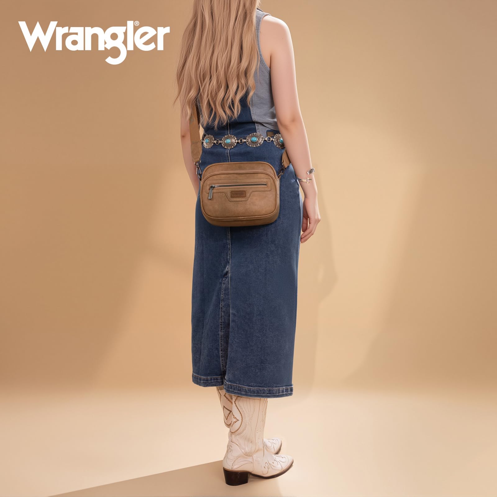 Wrangler Crossbody Bag for Women Vegan Leather Vintage Cross Body Purse Multi Pocket Crossover Bag, Shoulder Purses with Card Slot Back Zipper and Adjustable Strap WG192-1832KH