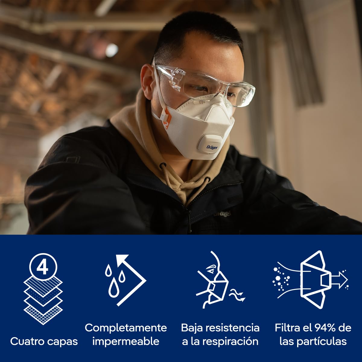 Dräger X-plore 1920 V | 10 Máscaras de protección respiratoria FFP2 con válvula | Mascarilla antipolvo desechable para trabajos de construcción, bricolaje, pintura