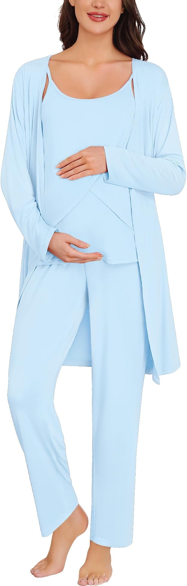 Maternity Pajamas Set 3 PCS Nusing Pajamas Labor and Delivery Gown & Camisole & Pants Postpartum Pjs
