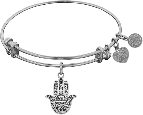 Stipple Finish Brass Hamsa Bangle Bracelet, 7.25"