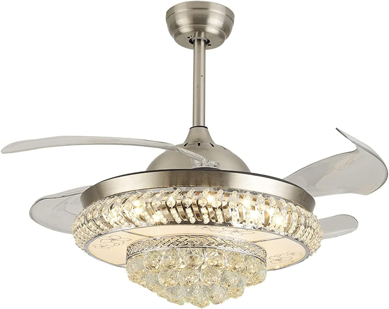 HXYSXHJUO Ceiling Fan Light with Remote Control Retractable Blade Lamp Dimmable Pendant Crystal Home Decoration