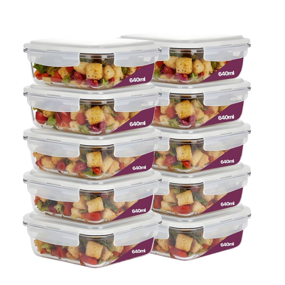Kit 10 Potes De Vidro Borossilicato Retangular Marmita Com Tampa Hermética 640ml Resistente Premium