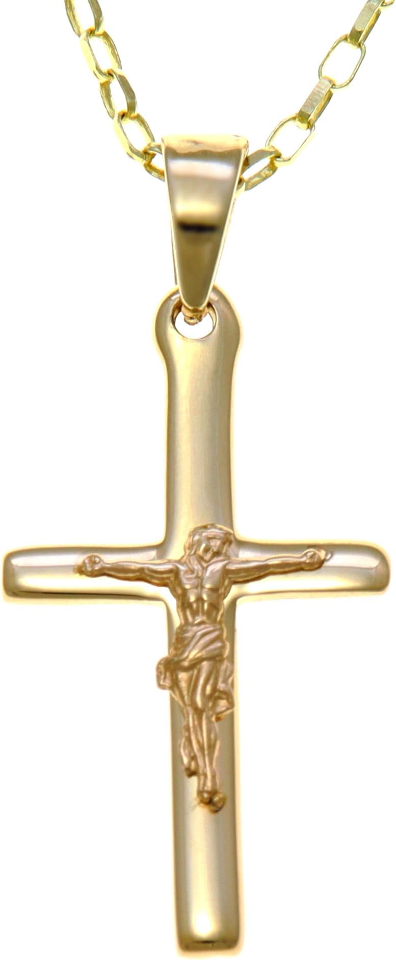 Solid 9ct Gold Crucifix Necklace for Women - Cross Necklace Pendant with 18" 9ct Gold Chain & Jewellery Gift Box - 35mm x 16mm