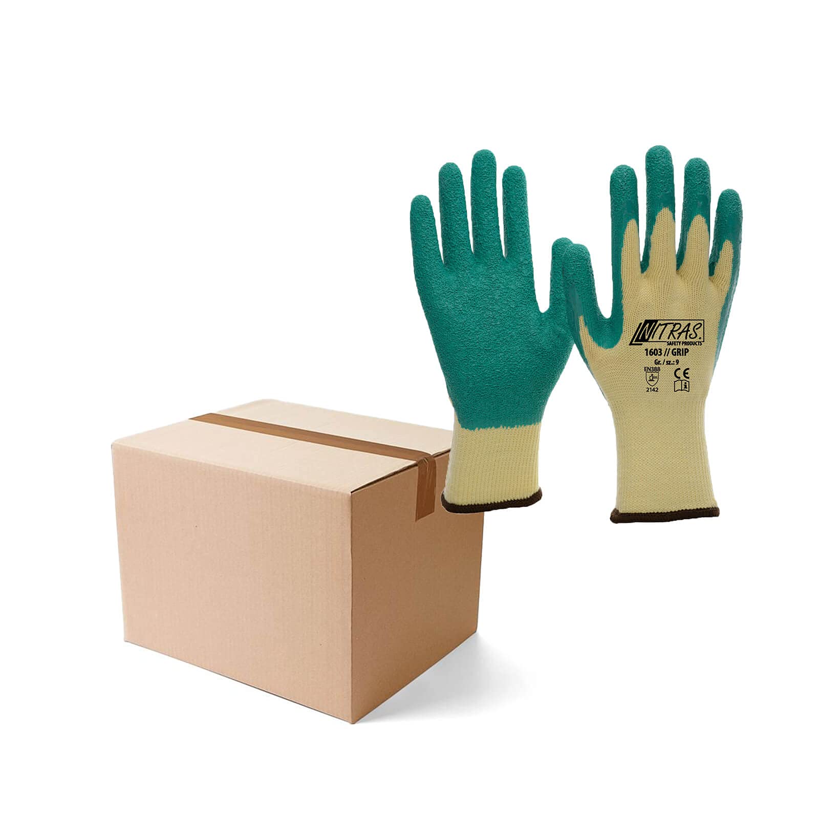 Nitras GRIP Strickhandschuhe 1603 Arbeitshandschuhe mit Latexbeschichtung EN 388 - VPE 120 Paar, Größe:10