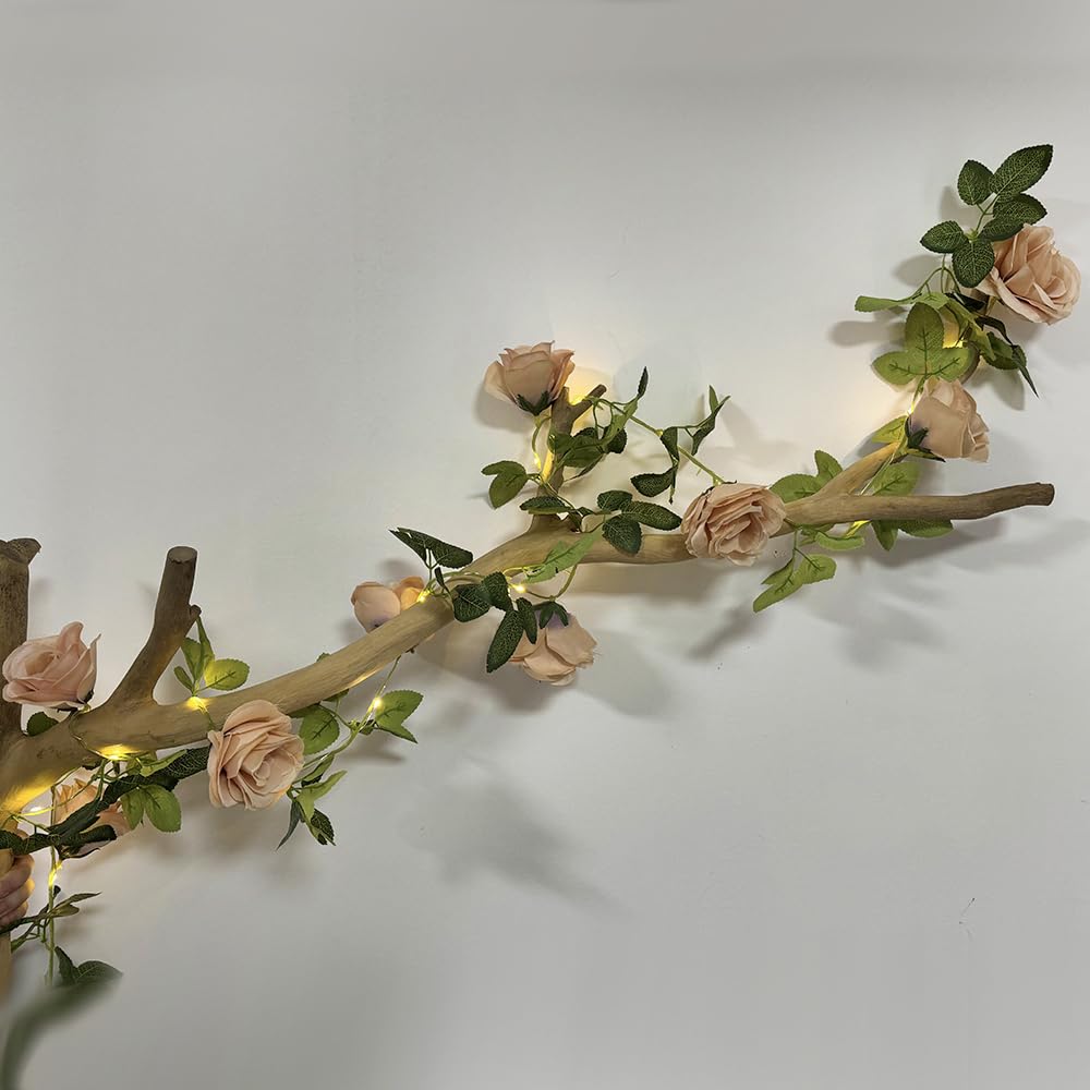 Buywin Girls Rosybrown Rose Colorful Rose Fairy String Lights Artificial Flower Garland With Led Copper Light Strings, Rose Vine Lights Decor For Christmas Wedding Bouquets Party Home Window(Rosybrown)