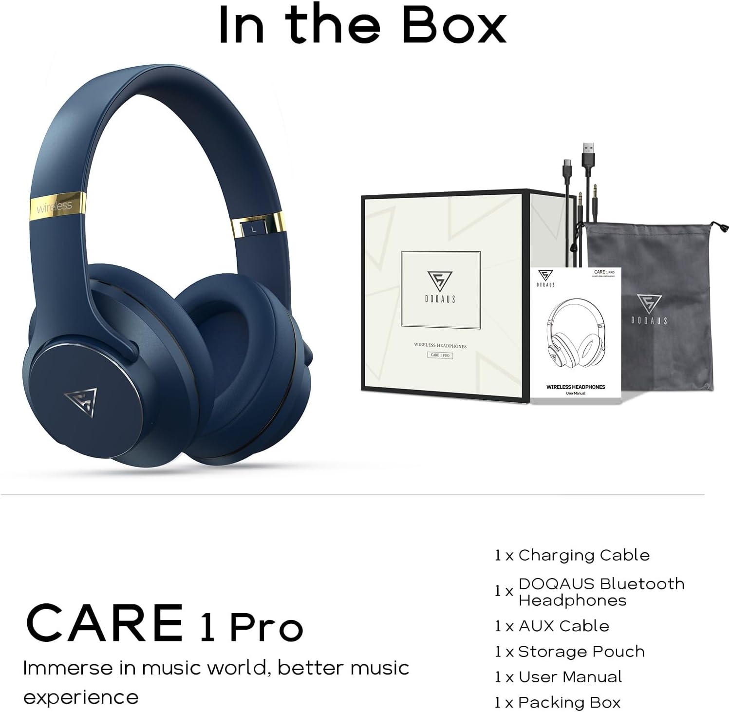 DOQAUS Bluetooth Headphones Over Ear Wireless Headphone, 90H Playtime and 3EQ Modes with Mic, HiFi Stereo Sound, Deep Bass, Memory Foam Cups, for Phone PC Travel Home Office Navy Blue-Matte Textures image 9 of 9 B0D8QCWS7Q