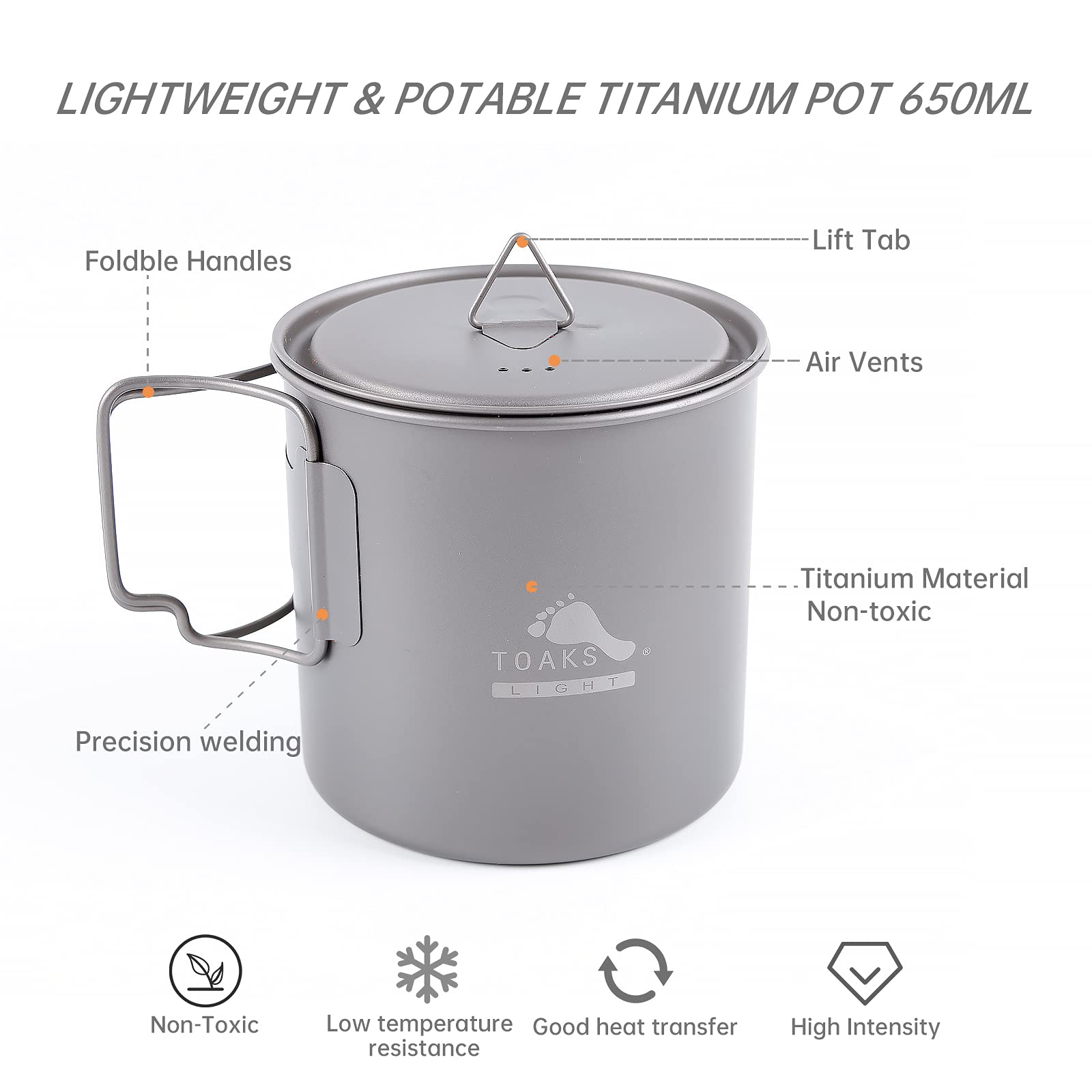 TOAKS Casserole en titane ultra légère de 650 ml