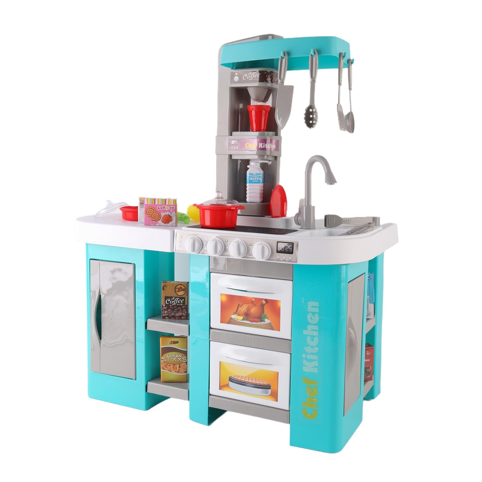 Talented Chef Kids Play Kitchen Set, Blue, with Lights & Sounds, Run Water Function, 53 Pieces, Ages 3+