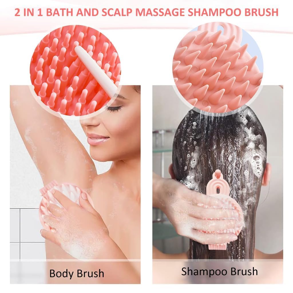 MANTHUMI 2 in 1 double sided shampoo brush silicone soft bristles brush with hanging handheld scalp massager brush cleaning 1