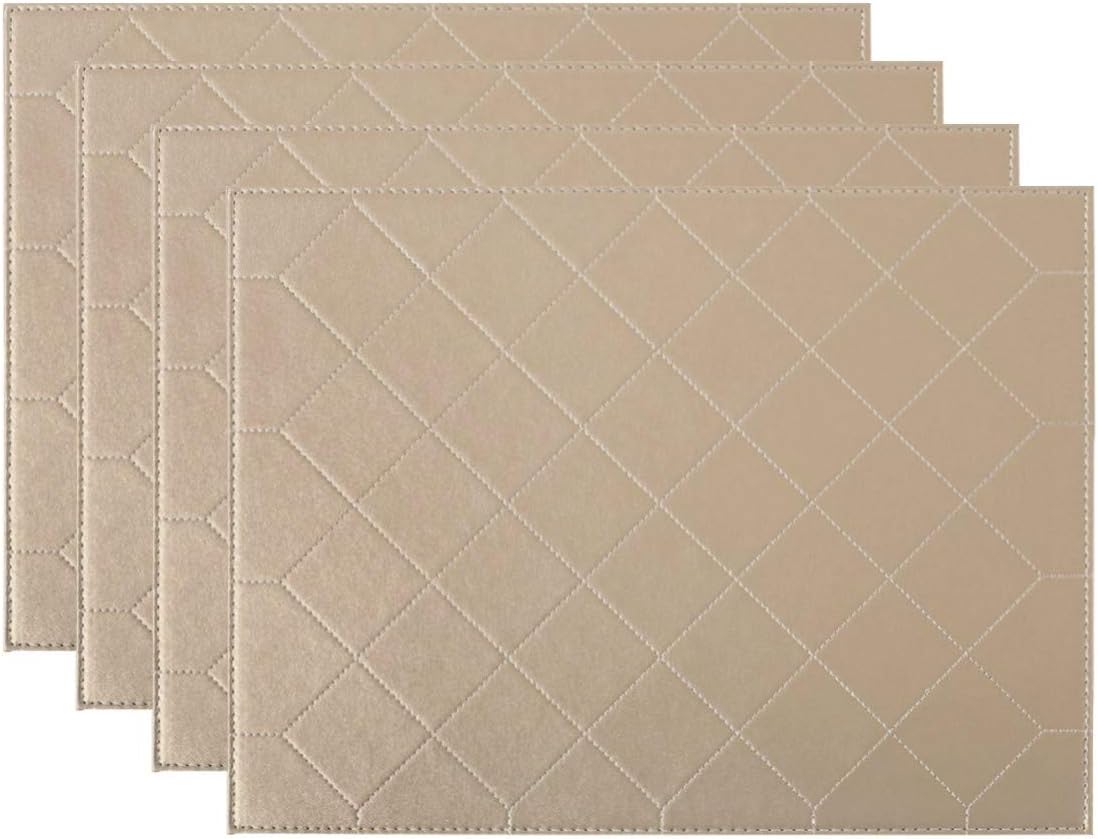 Placemats Set of 4 Firm Faux Leather PU, Durable 16"x12" Heat & Stain Resistant Easy to Clean, Cross Pattern Home Decor (Gold)