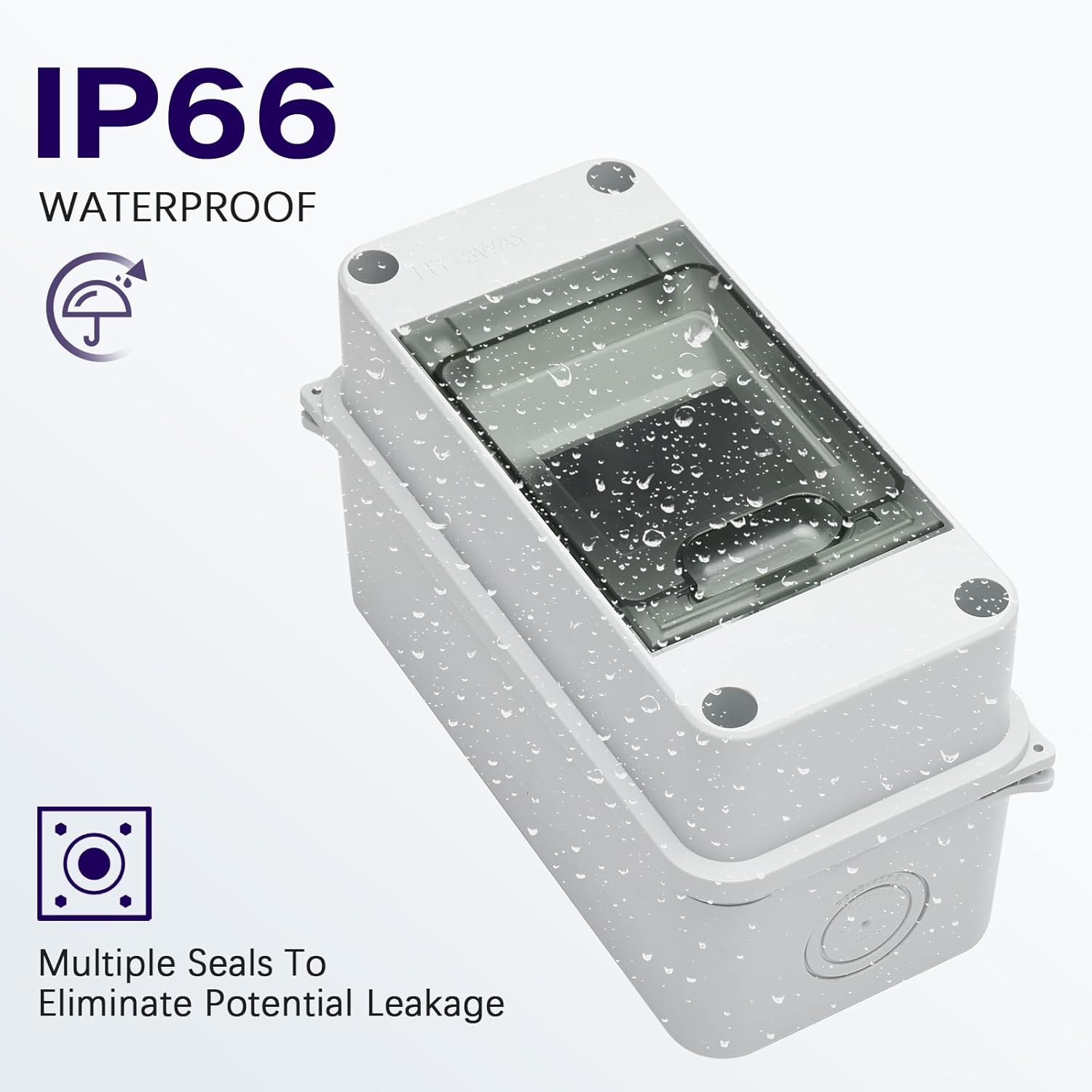 3 Way Distribution Protection Box,ABS/PC Alloy Plastic Transparent Cover Circuit Breaker Box IP66 Waterproof Distribution Box with DIN Rail and Waterproof Connector, WHITE, HT-3WAY - Image 3
