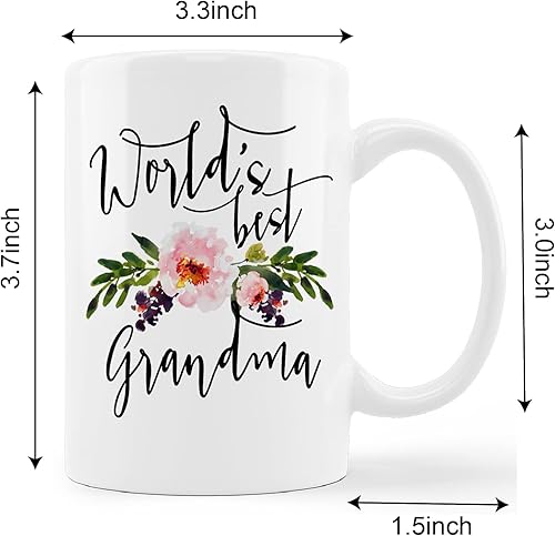 Miniatura 5 de kunlisa Taza de cerámica floral para la mejor abuela, taza de cerámica floral de 11 onzas, taza de té con leche para abuela, abuela, cumpleaños, día