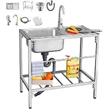 Kitchen Free Standing Sink Workstation 29.5 x15.7 X 29.5 in Single Bowl Stainless Steel Sink Prep & Utility Washing Hand Basin Silver