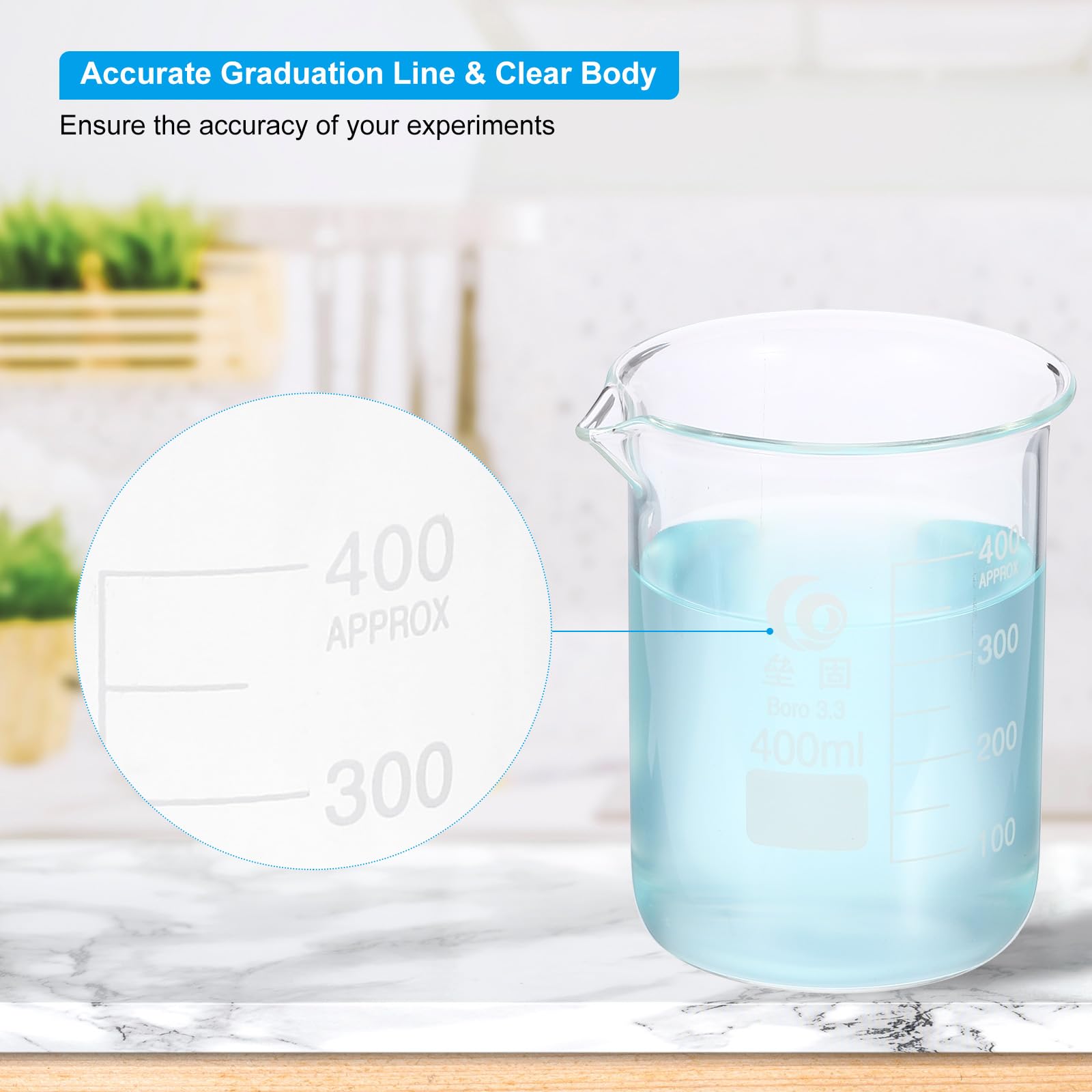 PATIKIL 400ml Vaso De Vidrio Bajo, 12Pcs 3.3 Vasos De Vidrio Borosilicato Taza De Medición Graduada Con Pico Para Experimentos De Laboratorio, Cocina Y Repostería, Transparente