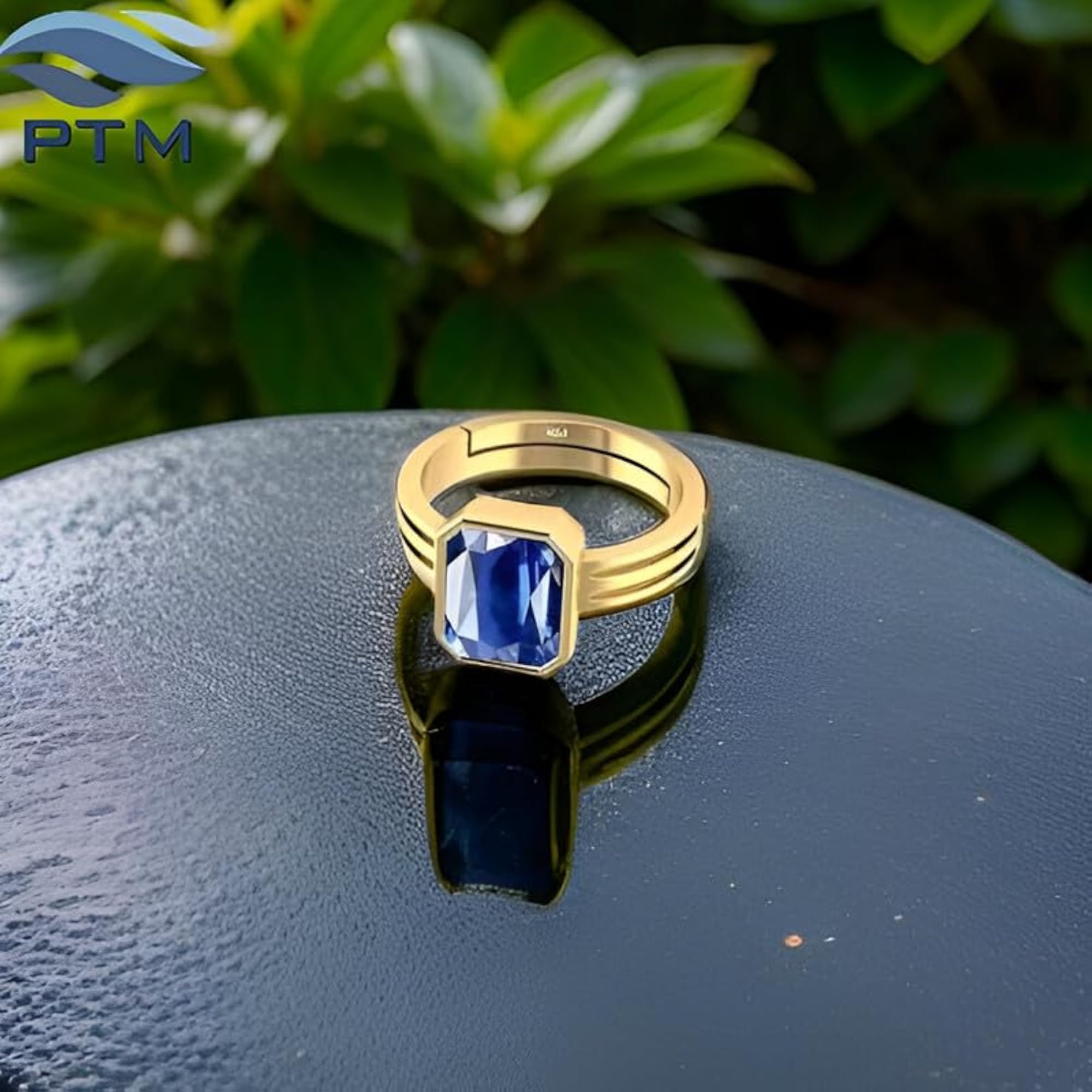 Natural Blue Sapphire Panchdhatu Gold Plated Adjustable Ring, 5 Carat