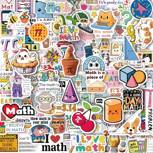 Math Themed Waterproof Vinyl Stickers, 110 Pcs, Decorative Educational Decals for Laptops, Water Bottles, Journals, Phones, Perfect for Students, Teachers, Math Lovers