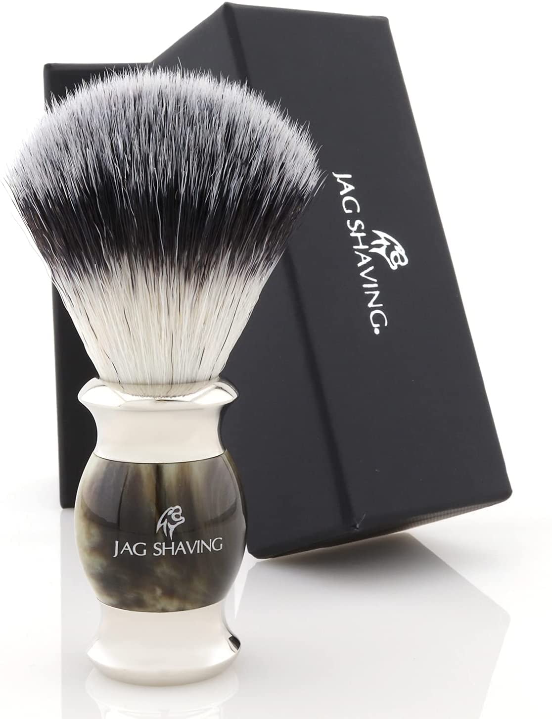 Jag Shaving zestaw do golenia - 4-częściowy zestaw do golenia - JAG's LEE Range - syntetyczny pędzel do golenia z włosia srebrnego - podwójne ostrza do golenia - stojak do golenia - kolor zielony
