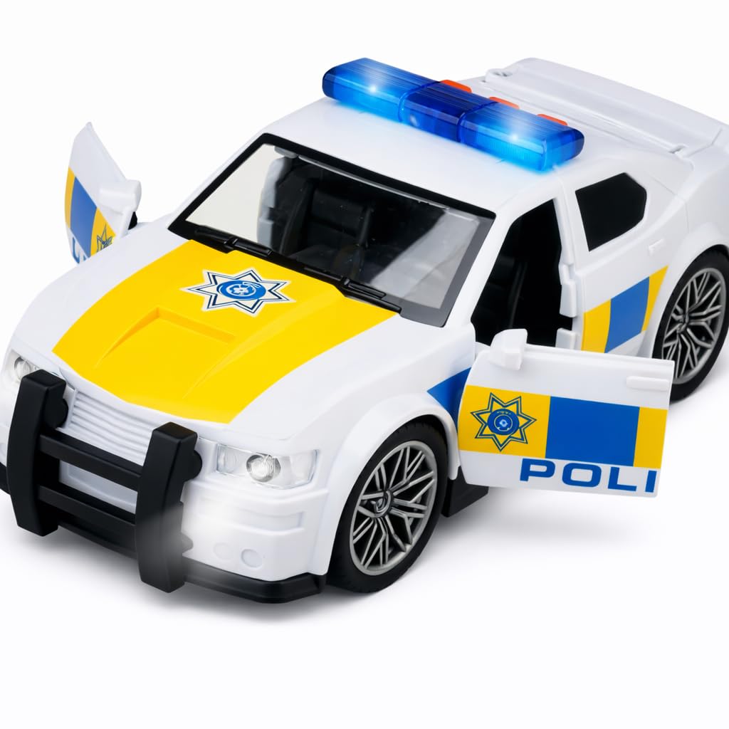 FORCEMAN Kids Lights & Sounds Police Car Toy with Opening Doors – Push & Go Patrol Vehicle