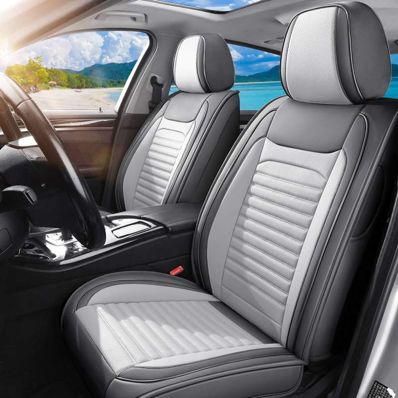 Image of Front Seat Covers Fit for Chevy /Chevrolet Bolt 2016-2026, Gray&White