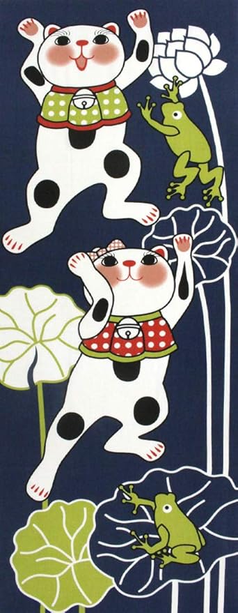 Amazon｜手ぬぐい 雨蛙 福猫 捺染 片面染め 手拭い インテリア 