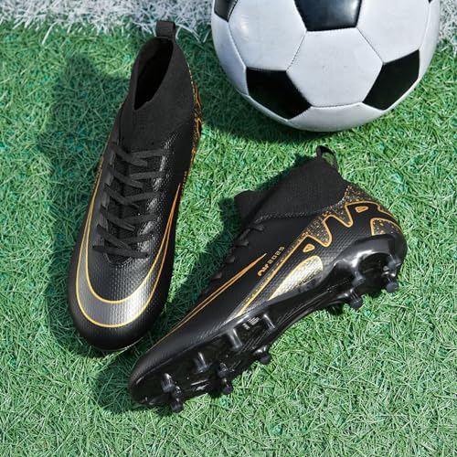 BLBK Football Boots Mens Professional Football Boots Unisex Outdoor Kids high Tops Suitable for Artificial Turf AG UK Competition Training Shoes,Black AG UK 7.5 - Image 2