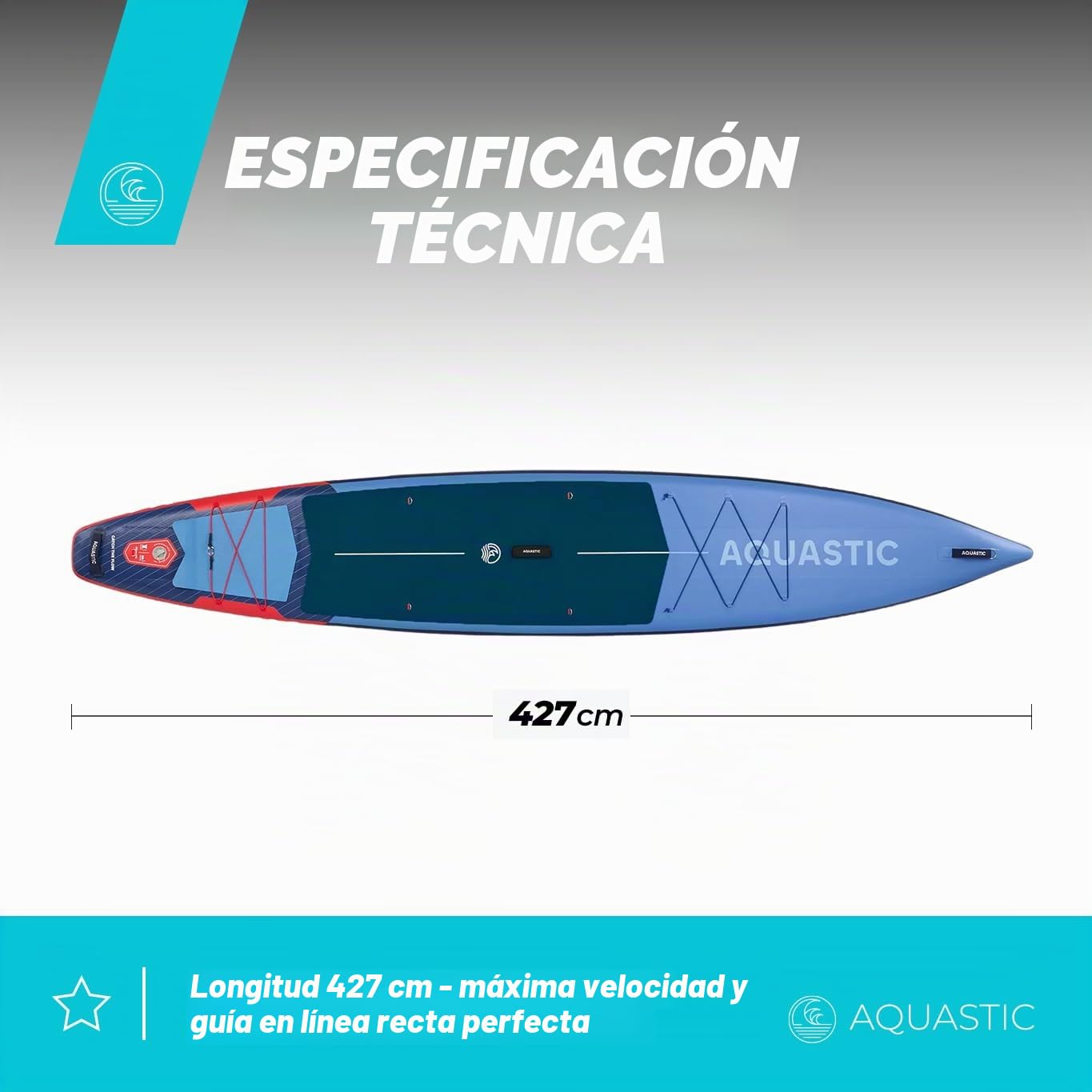 AQUASTIC Touring Pro 14'0″ | Sup Touring Board | Drop Stitch Line+ | PVC de una Sola Capa 2200 g/m² | 427 × 76 × 15 cm | 355 L de Capacidad | 170 kg de Carga | Espuma EVA | Lino Cargo