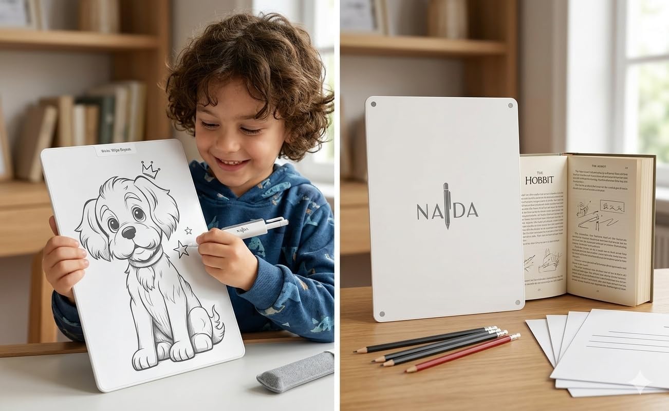 Naida Magnetic Drawing Board, Erasable Doodle Pad for Kids, Silver Gray with White Frame, Write Wipe Repeat Design
