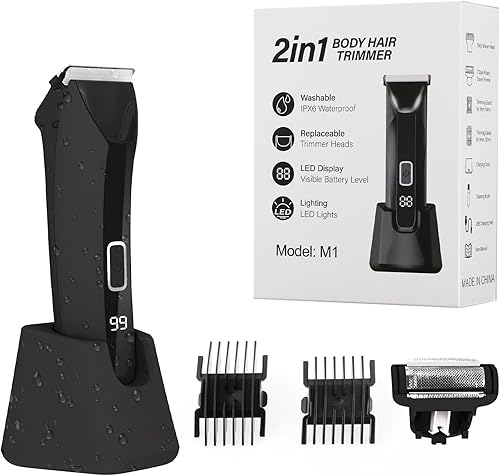 Recortadora corporal para hombres, afeitadora eléctrica 2 en 1 para cabello púbico, pecho, piernas, IPX6, impermeable, húmedoseco, afeitadora de