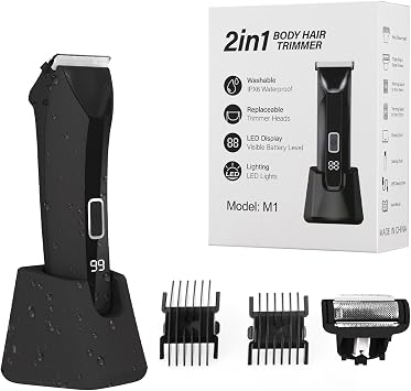 Body Trimmer for Men, 2-in-1 Electric Shaver for Pubic Hair, Chest, Legs, IPX6 Waterproof Wet/Dry Mens Ball Shaver