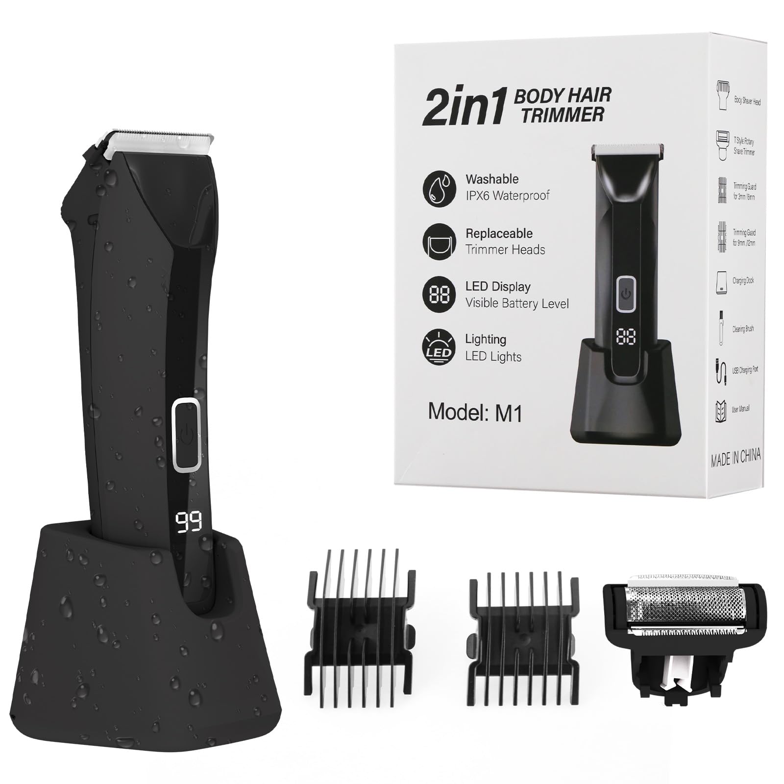 Body Trimmer for Men, 2 in 1 Electric Shaver for Pubic Hair, Chest, Legs, IPX6, Waterproof, Wet/Dry, Ball Shaver for Men-picture-21