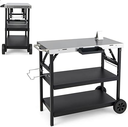 HONEY JOY Outdoor 3-tier Food Prep Serving Cart Table With Adjustable Shelf Phone Stand Spice Rack Towel Rack Garage Rack TOPB006864 - The Home Depot