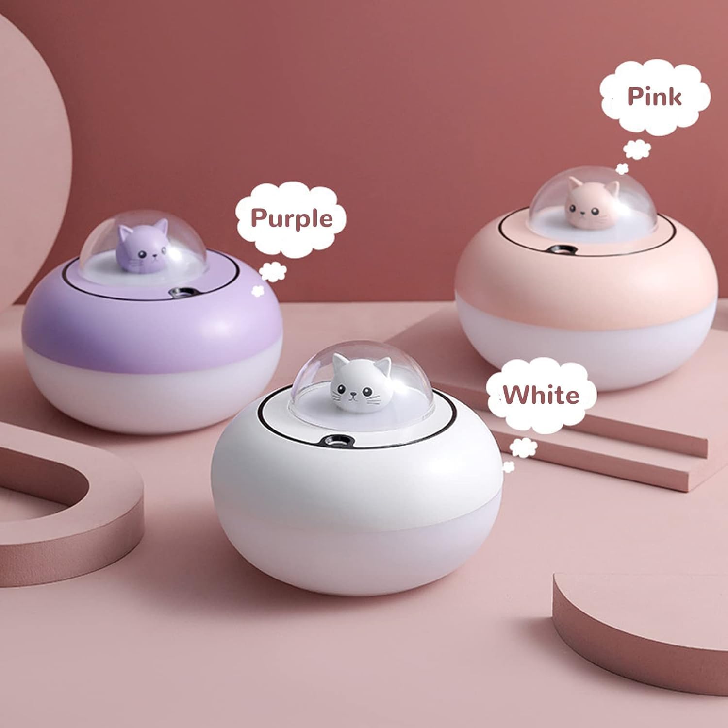 per Uso Domestico Mini umidificatore da Tavolo Portatile Silenzioso Porta Felicità Scultura di Gatto Carino USB Plug-in for casa (Viola)