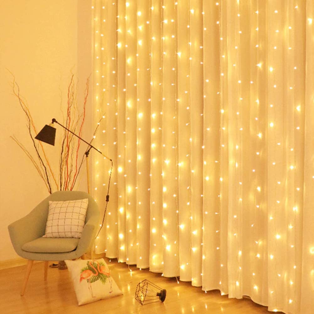 UCHUANGCurtain Decorative String Lights Twinkle 3m×2m 200 leds USB Powered 8 Adjustable Modes with Wireless Remote for Window Birthday Indoor and Outdoor New Year Party - Warm White