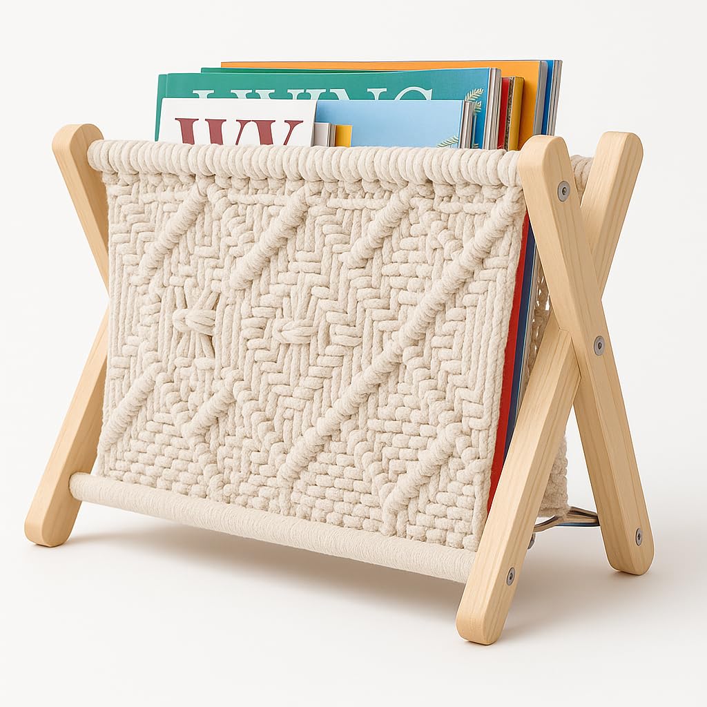 Revistero de macramé para ordenar tus libros sin perder espacio