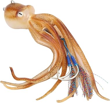 Saltwater Squid Jig Lure Kit with Ink Simulating Tablets Stainless Hooks Handle for Deep Sea Anglers