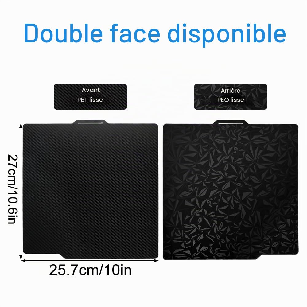 Plateau Double Face en Fibre de Carbone Pet+ Surface Diamantée Peo | Plaque de Construction, Plaque en D'Impression Magnétique Acier à Ressort pour Bambu Lab X1, X1C, P1P, P1S, A1