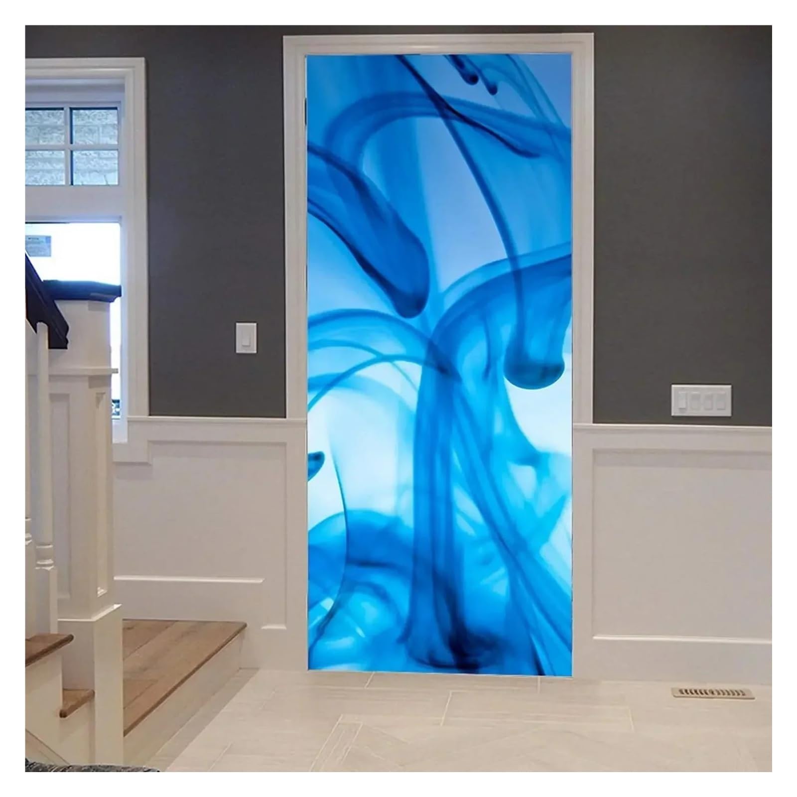 Papier peint marbre bleu et doré autocollant 90x200 pour porte et décoration de salon moderne