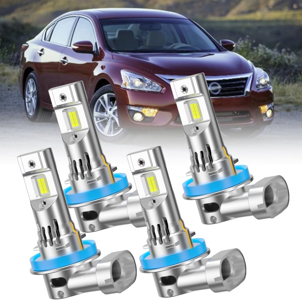 Automotive Front Light Bulbs, H11 and H11 Front Light Combo, 6000K with Built-in Fan for 2007-2018 Nissan Altima, High and Low Beam, 12-24V, 4-Pack