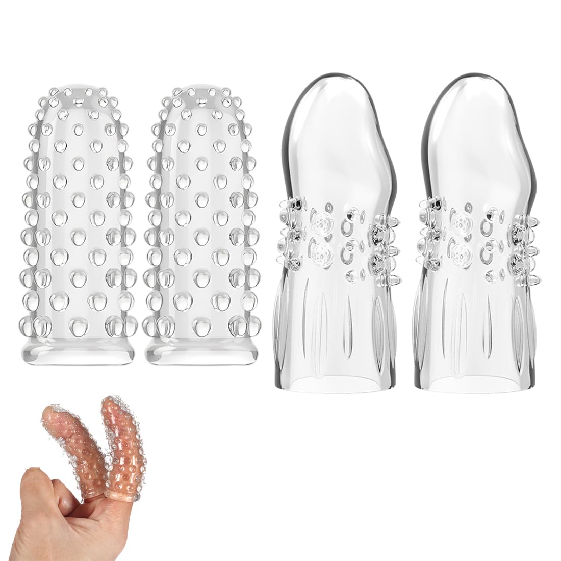 4 Pezzi Proteggi Dita Erotici, Manicotti per Massaggio Alle Dita Punto G, Finger Stimolatore per Clitoride Facili da Trasportare Sex Toys per Coppie(Trasparente)