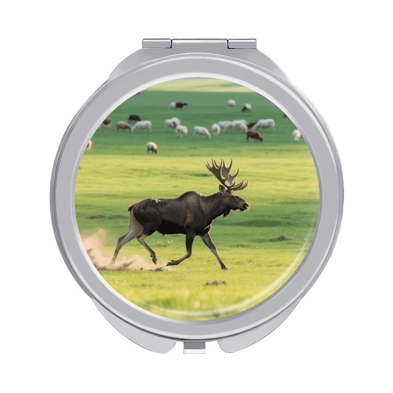 VstaDank Moose Makeup Mirror Beautiful Compact Makeup Mirror Silver Mirrors Surface Folding Makeups Lightweight Travel Makeups Mirrors for Suitable Handbag and Purses