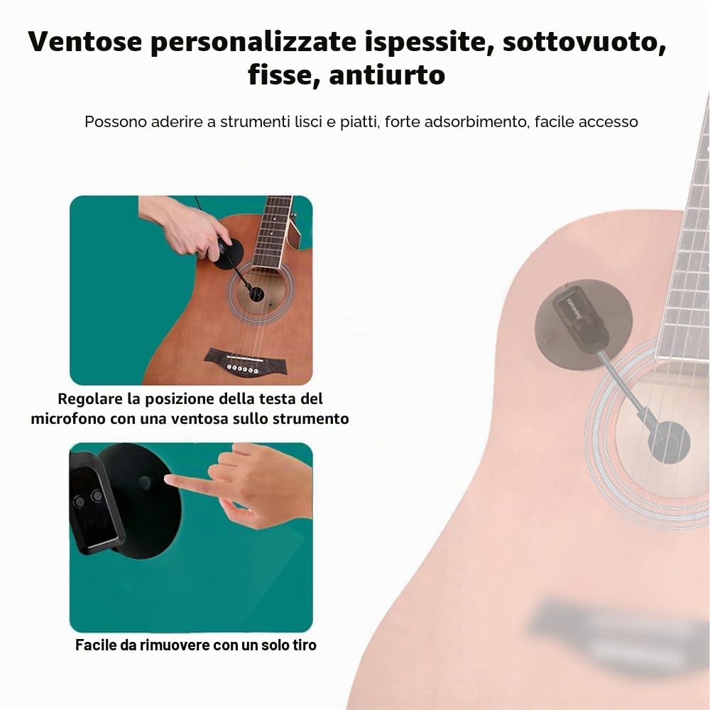 Ricevitore microfono wireless per strumenti 2.4G con ventosa staccabile per chitarra, violino, violoncello, fisarmonica, altoparlanti, amplificatore vocale, microfono per riduzione del rumore d