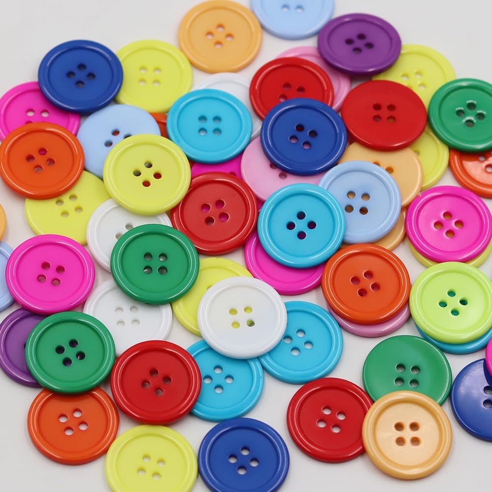 50pcs Mix Color Plastic Resin Circle Big Buttons, 4 Holes, 30mm, for DIY Craft Sewing (1 1/4") (Mixed Color)