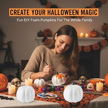 FFchuanhe White Foam Craft Pumpkins, 5.3 Inch, 6 Pack, DIY Artificial Fall Harvest Decor for Halloween, Thanksgiving, Autumn Tabletop Decoration