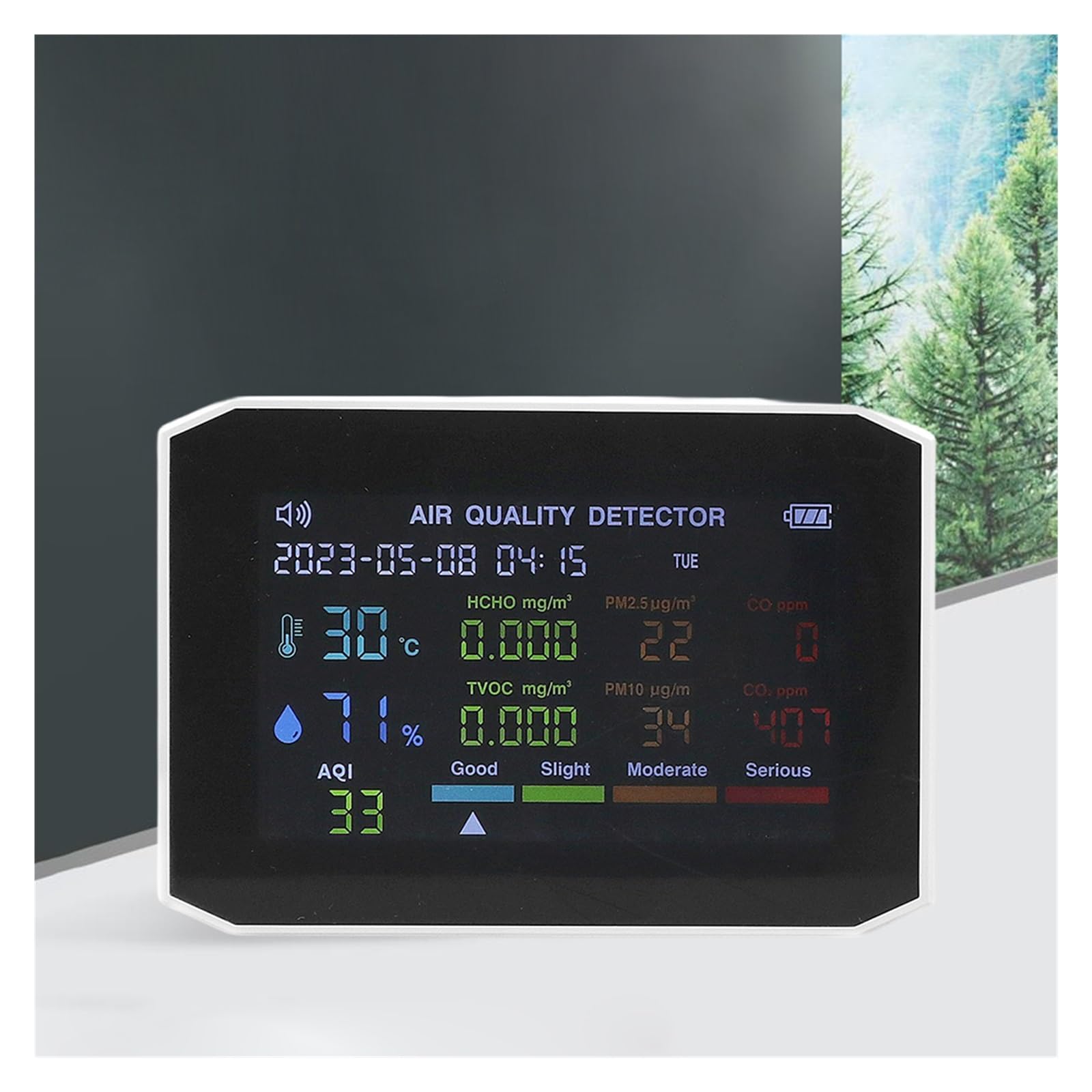 Monitor della qualità dell'aria, 10 in 1 monitor a qualità 'aria tester a formaldeide misuratore di umidità a temperatura a grande schermo allarme sonoro for interni(Noir)