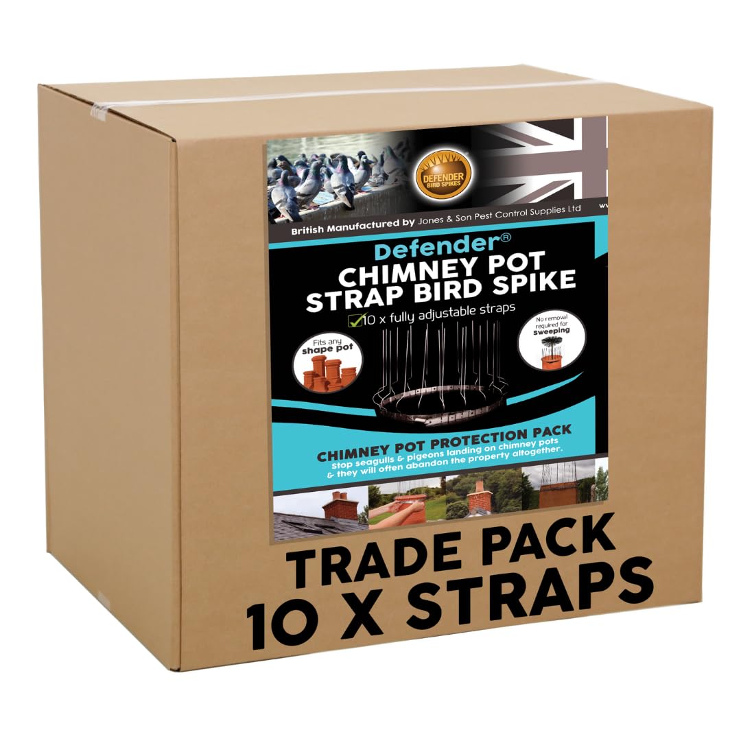 Defender Bird Spikes | Chimney Cowl Bird Guard | Stops Seagulls, Pigeons and Crows | 10 Strap Pack