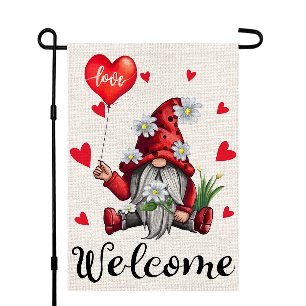 Valentines Day Garden Flag 12×18 Inch Double Sided for Outside Love Gnomes Farmhouse Rustic Seasonal Yard Decoration DF170
