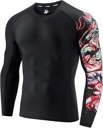 Mens Rash Guard Long Sleeve UPF 50+ Base Layer Skins Compression Shirt Performance Fit
