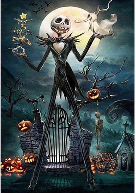 Sonsage Halloween Diamond Painting Art The Skullhead Jack DIY Rhinestone Full Round Diamond Drill Kit Gem Art Craft Home Game for Adult and Kid Wall Painting Kit 15.8x11.8 inch